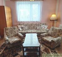 Living room and family house with carpet, antique furniture, and vintage lamp.