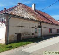 A family house by the road with a sloped roof and a garden in a village location.