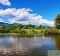 A lake with a blue sky, greenery, and recreational grounds in a picturesque landscape.