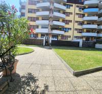 Residential complex with balconies on Cikkerova Street, Bratislava - Karlova Ves, surrounded by greenery.
