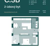 Floor plan of a 2-room apartment on Karpatská in Trenčín with a total area of 57.3 m².