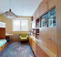 A room in a family house with a built-in wardrobe, a bunk bed, and carpets.