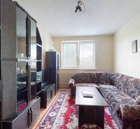 Living room with a corner sofa, coffee table, and cabinets in a family house.