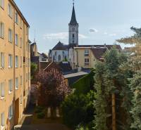 Vodná Street in Košice, Old Town district with a view of the church.