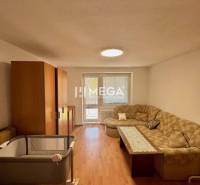Living room in a studio apartment with a sofa, wardrobe, and baby crib.