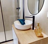 Bathroom with a shower and a sink in a 3-room apartment.