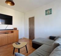 Living room with a sofa and a television in a 2-room apartment.