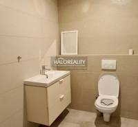 Bathroom with a sink and toilet in a family house.