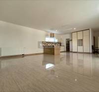 Spacious living room with a glossy floor, built-in wardrobe, and kitchenette in a family house.