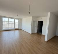 Spacious room with wooden floor and large windows in a 2-room apartment.