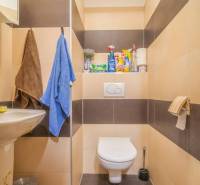 Bathroom in a 3-room apartment with wooden flooring, a shower corner, and a sink.