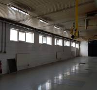 A spacious interior with white walls, piping, windows, and a fire extinguisher in warehouses and halls.