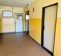 Entrance hall in a 3-room apartment with double doors and tiled floor.