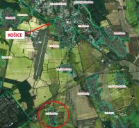 Map of agricultural and forest lands around Haniska and Košice.