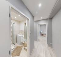 Hallway in a 2-room apartment with a bathroom and entrance to the living room.