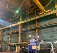 Industrial interior with equipment and a crane in warehouses and halls.