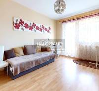 Living room with a sofa, armchair, and decorations in a 3-room apartment.