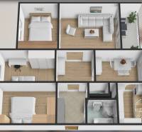 Floor plan of a 4-room apartment with a furnished living room, bedroom, and kitchen.