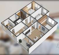 Floor plan of a 4-room apartment with separate rooms, including a living room, kitchen, and balcony.