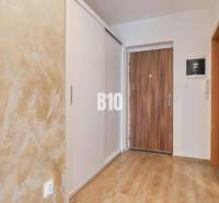 Entrance hallway in a 3-room apartment with a built-in wardrobe and wooden doors.