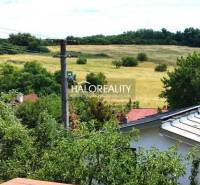 View of fields and gardens in Lučenec with visible rooftops of houses.