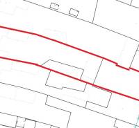 Cadastral map in Chocholná-Velčice for Residential Land, highlighted with a red line.