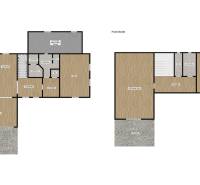 Floor plan of a family house in Podbranč with rooms on the ground floor and the upper floor.