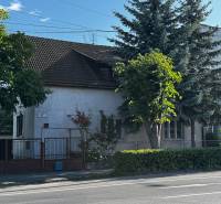 A family house in Lučenec surrounded by trees and a hedge, with access from the main street.