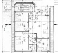 Floor plan of a family house in Lučenec with detailed room dimensions and layout of the living space.