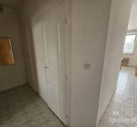 A hallway with light tiles and white doors in a 2-room apartment.