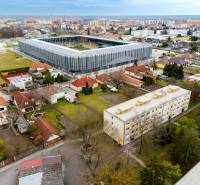 In the picture is a stadium and the surroundings on Boriny Street, including 3-room apartments.