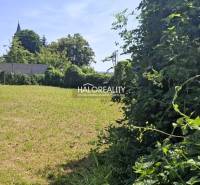 A plot for living in Smolenice, with maintained grass and fencing, bordered by greenery.