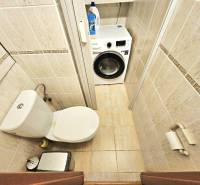 Bathroom in a 3-room apartment with a toilet and a washing machine.