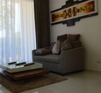 Living room in a two-room apartment with a comfortable sofa and a coffee table.