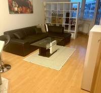 Living room with a brown sofa and wooden floor in a two-room apartment.
