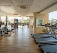 A gym with cardio equipment as part of the apartment construction.