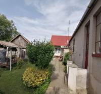 The garden of a family house in Hrkovce with a pathway, gazebo, and greenery.