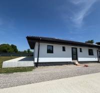 A family house in Podlužany with a grassy plot and a gravel driveway.