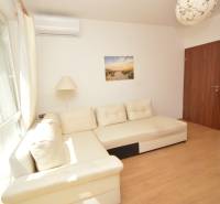 A bright living room in a two-room apartment with a sofa and a lamp.