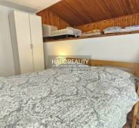 Bedroom in a family house with wooden paneling and a ladder to the upper floor.