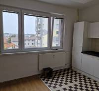 A kitchen in a 4-room apartment with wooden and tiled floors, light through a large window.