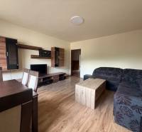 Living room in a family house with wooden furniture, a sofa, and a television.
