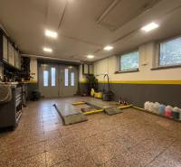 Garage in a family house with equipment, tools, and storage spaces.