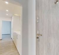 Entrance hallway to a 2-room apartment with light doors and wooden flooring.