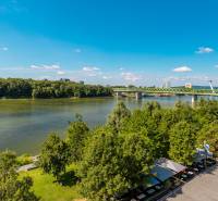 View of the river and bridge from Pribinova Street in Bratislava - Old Town.