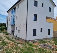 White family house with a new building and a garden in the town of Mandre, containing a 4-room apartment.