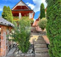 A family house in Levice surrounded by greenery and flowers with stone details.