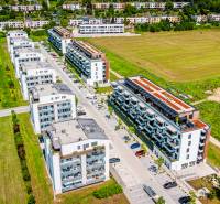 Aerial view of residential buildings on Dlhé lúky Street in the city of Púchov.