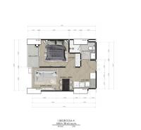 The floor plan shows the layout of a 2-room apartment with a balcony and a spacious living room.