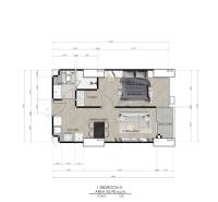 Floor plan of a 2-room apartment with a bathroom, living room, and balcony.